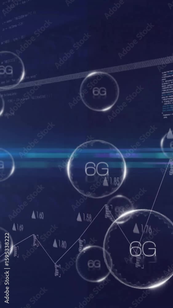 Poster 6g technology animation over digital data and graphs