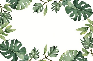 Tropical Monstera Leaves Illustration Border Frame Graphic Artwork ai generated