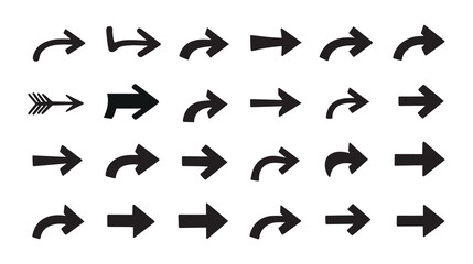 Diverse Collection of Black Arrow Illustrations Pointing Right a Variety of Arrow Designs for Directional Guidance and Visual Communication