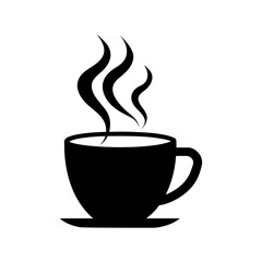 Silhouette of coffee cup with steam line on white background cafe icon design