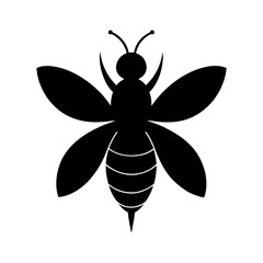 Silhouette of honeybee with wings open shown on white background insect symbol