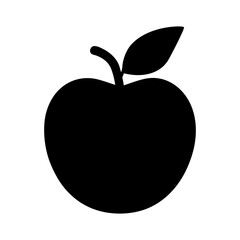 Silhouette of single apple with leaf placed on white background clean fruit icon