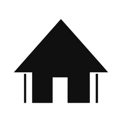 Silhouette of tiny house with triangle roof shown on white background small home icon