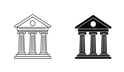 Naklejka premium Bank or Courthouse Icon Set in Black and White Outline Style