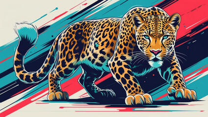 Modern and stylized graphic illustration of a powerful jaguar