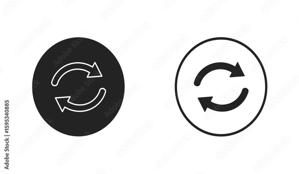 Poster two circular arrow icons in black and white for refresh or reload