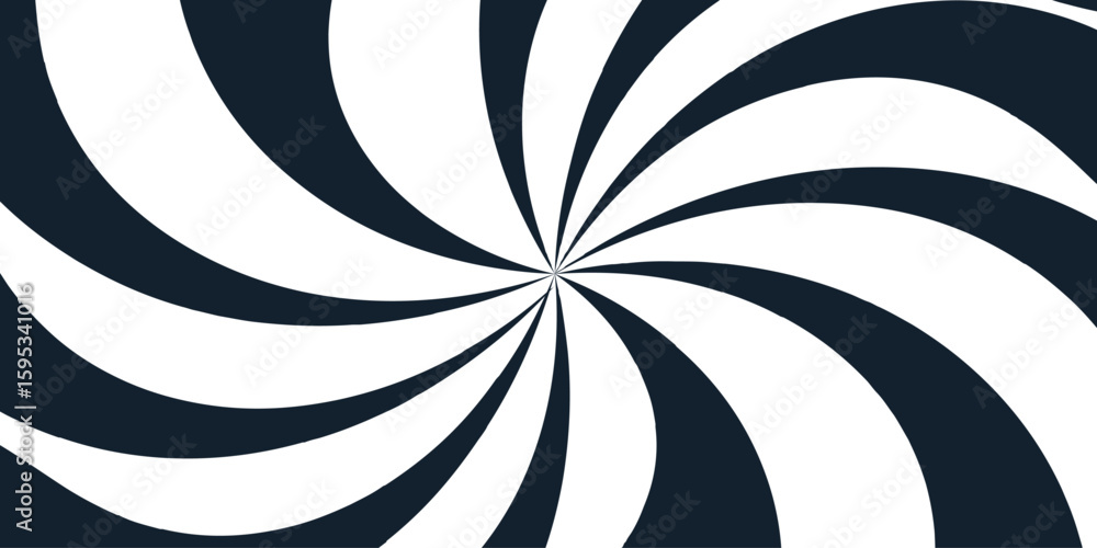 Poster abstract bold and vibrant background featuring a dynamic spiral burst pattern in vivid black and whi