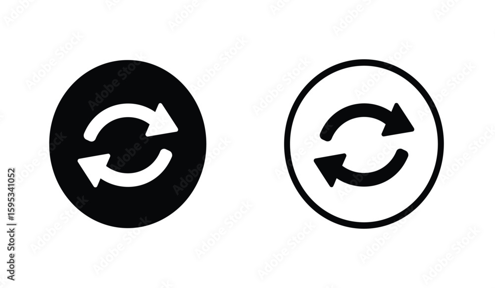 Poster refresh and reload icon set in black and white isolated on white