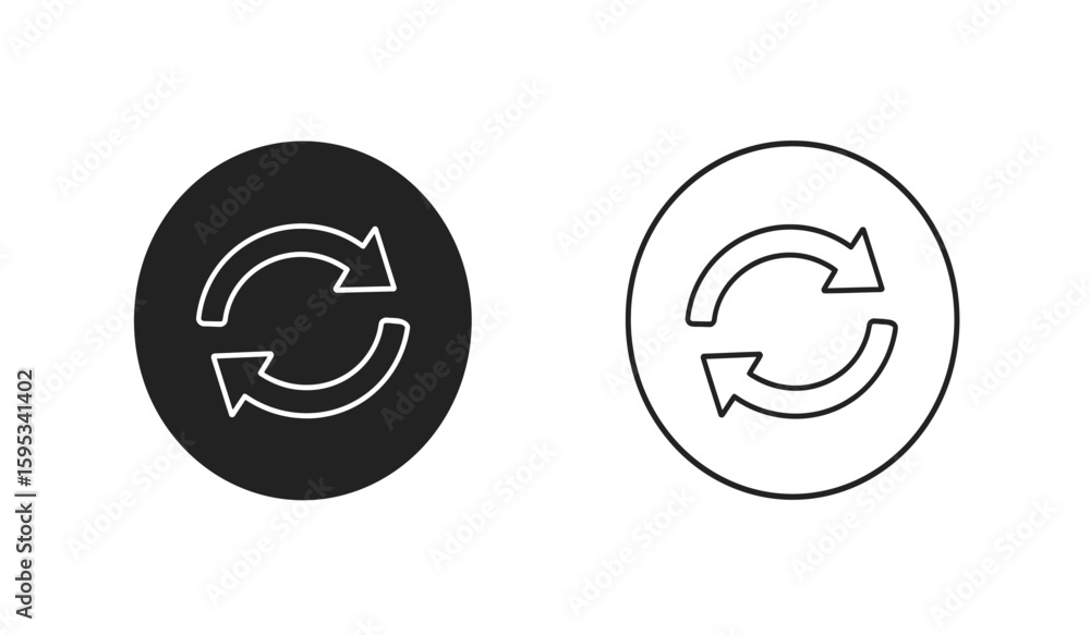 Poster two circular arrow icons in black and white for refresh or repeat