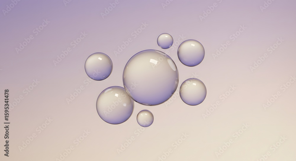 Poster a cluster of seven translucent white spheres of varying sizes floating against a gradient background