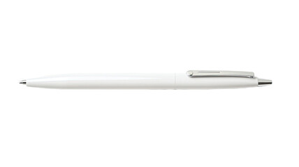A pristine white pen is displayed against a plain surface on white background
