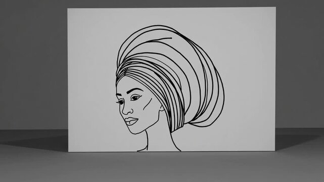 Abstract Line Art Portrait of Woman with Headwrap, Ideal for Modern Logos and Wall Art