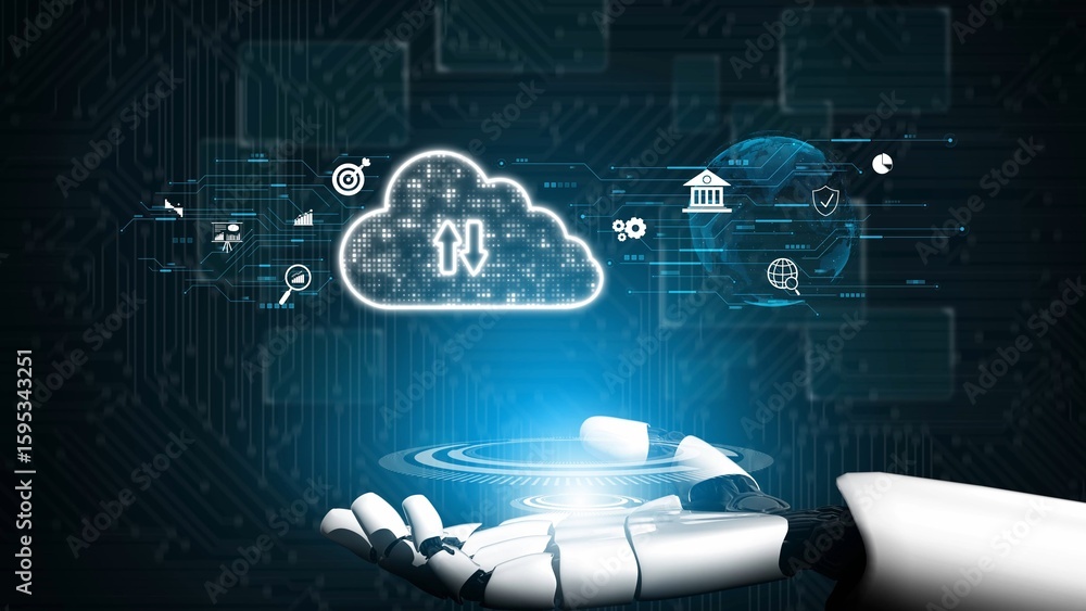 Poster cloud computing, cloud strategy, and cloud technology transforming digital infrastructure with scala