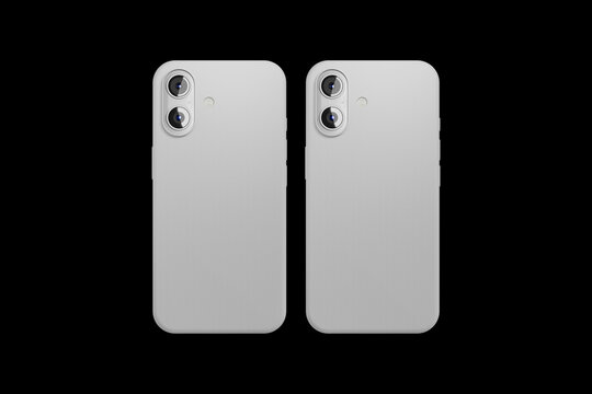 iPhone 16 in soft silicone white cover back view . Phone case mock up isolated on Black background 