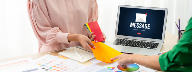 Email notification message showing on computer screen brisk. Digital marketing message information...