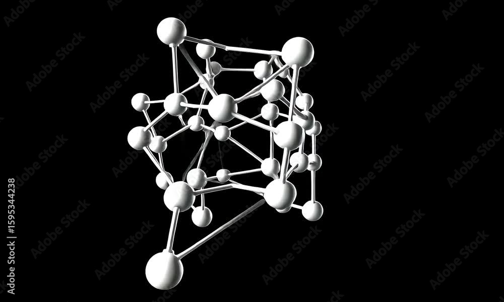 Aufkleber abstract 3d render of a molecular structure with spherical atoms on a black background