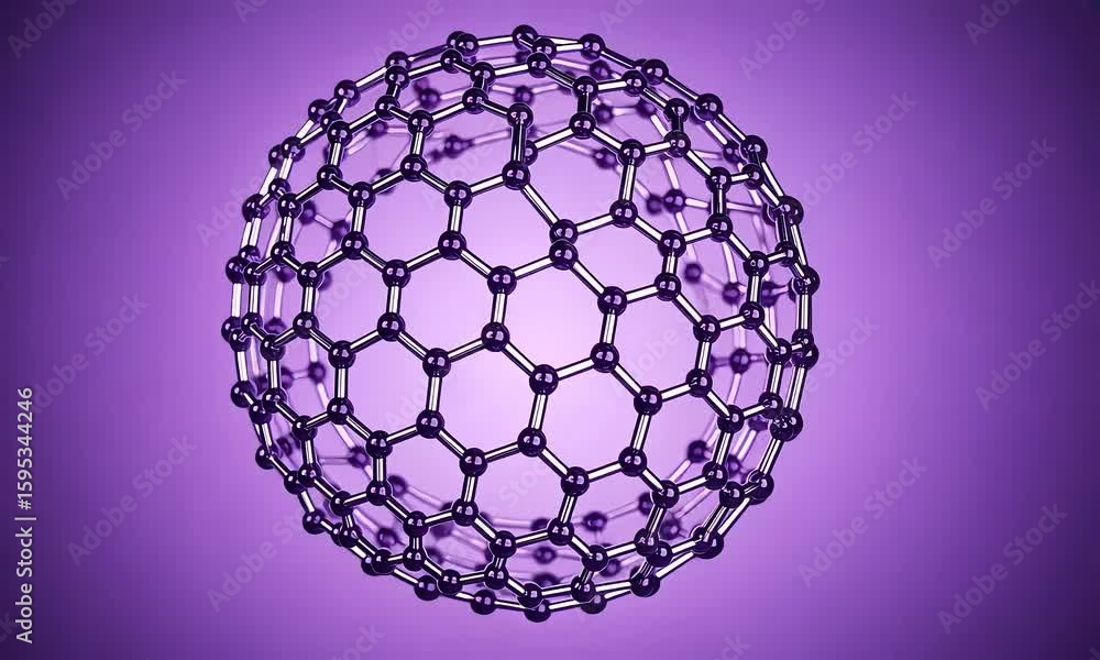 Aufkleber abstract 3d render of a molecular structure with purple spheres and white lines against a gradient b
