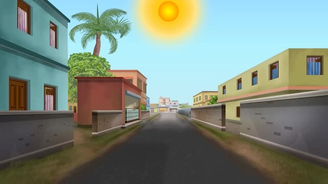 Beautiful sun rising morning  city 2d cartoon background animation 4k Free Video