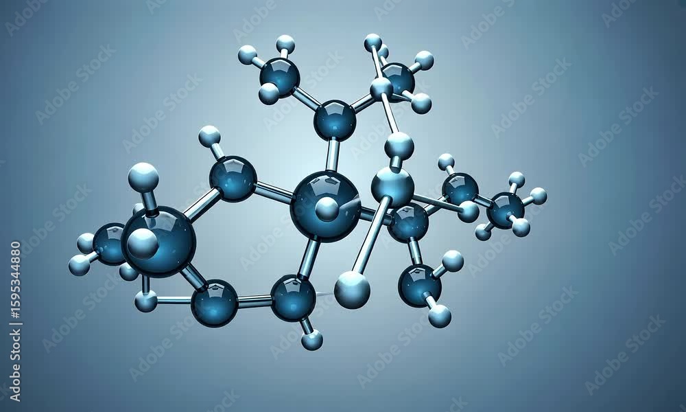 Poster abstract 3d render of molecular structure on gradated blue background