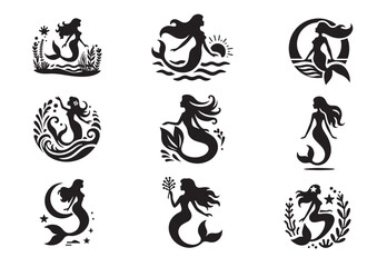 Obraz premium Mermaid Silhouette Vector Set