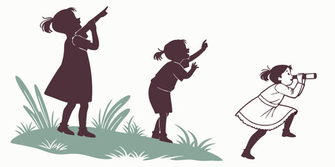 Whimsical Child Silhouette Vector Collection &ndash; Expressive Storybook Poses with Soft Illustrative Charm
