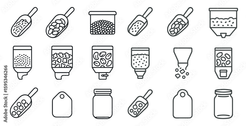 Poster series of jars and containers with a variety of different sizes and shapes. the jars and containers 