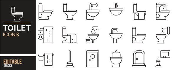 Plumbing and Bathroom Icons for Restroom, Hygiene, and Plumbing Illustration