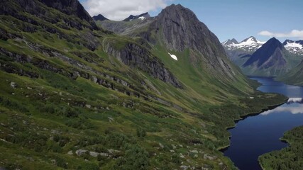 Fjord and Peaks in Norwegian Archipelagic Landscape