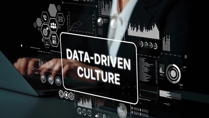 Business Person Engaging with Data-Driven Culture in Modern Digital Environment with Technology and...