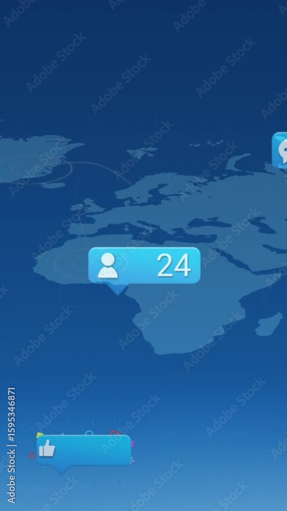 Poster animation of social media text and data processing over world map