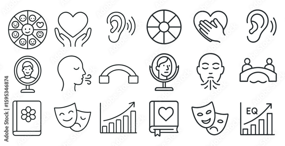 Aufkleber collection of icons that represent different emotions and concepts. the icons include a heart, a boo