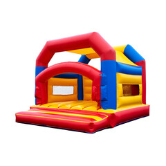 Colorful bounce house designed for kids fun isolated on transparent background
