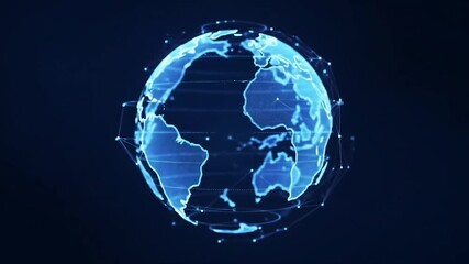 Translucent blue globe with digital network. Futuristic illustration of global connectivity. Geometric pattern world map. - Powered by Adobe