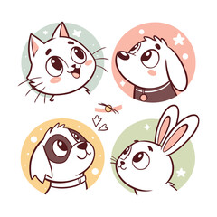 Fototapeta premium Cute cartoon animal faces set