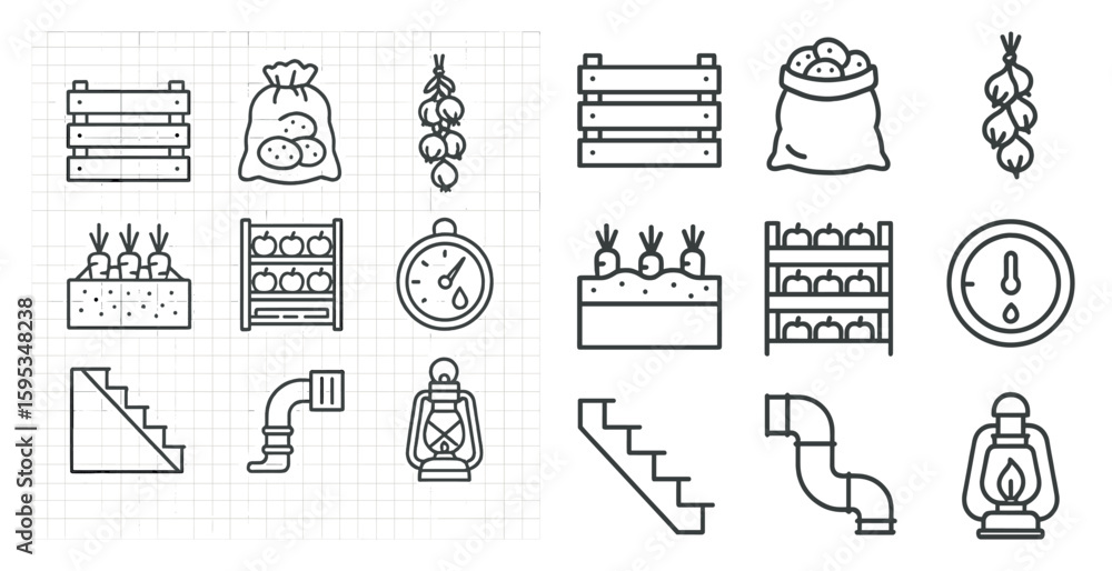 Poster farm setting with a variety of objects, including a clock, a bag, and a ladder. the clock is located