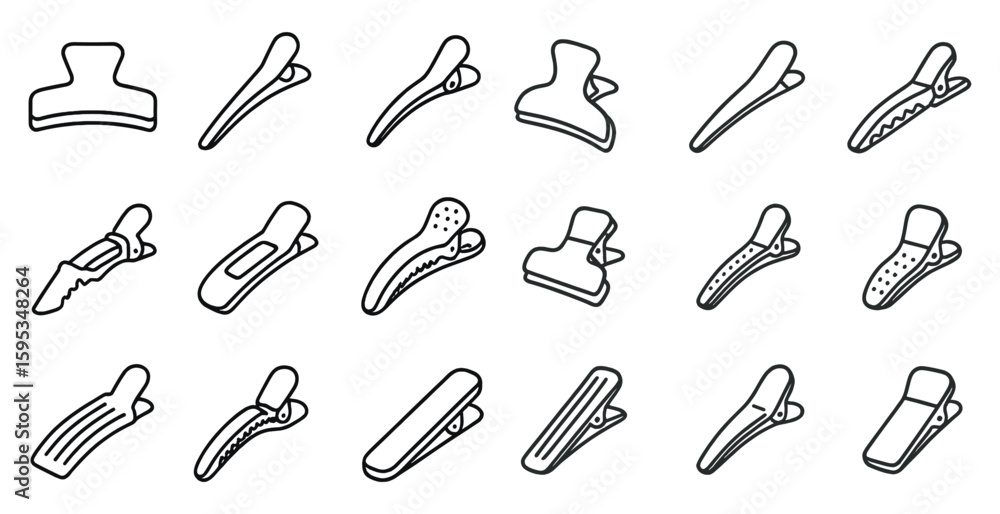 Aufkleber collection of hair clips in various shapes and sizes. the clips are all lined up in a row, with some