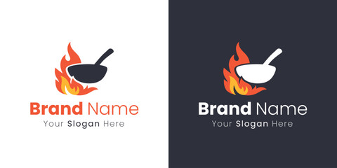 Hot Food Bowl With Flames Logo Design for Culinary Brand Identity