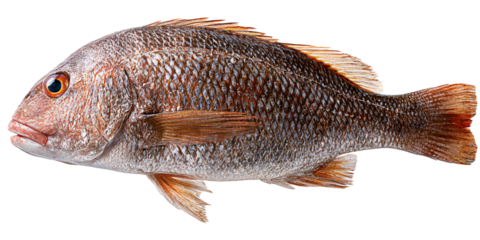 Fresh whole Red Snapper fish with scales on a black background Seafood concept of healthy eating, cooking, and restaurant menu