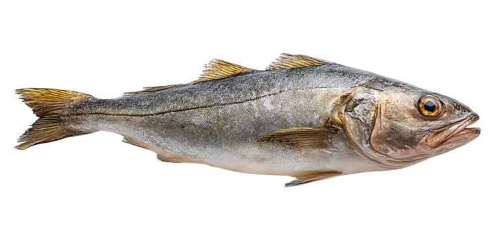 Freshly Caught Whiting Fish Isolated on Black Background Closeup Studio Shot of Raw Seafood for Culinary Use and Healthy Eating