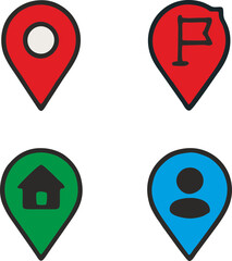 Set of vector location icons and geotags with different symbols