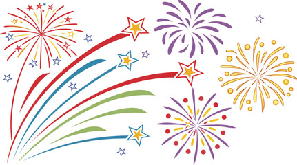 Big set of various fireworks with brightly shining sparks. Colorful pyrotechnics show. Realistic fireworks celebration isolated vector illustration. a realistic and colorful vector illustration