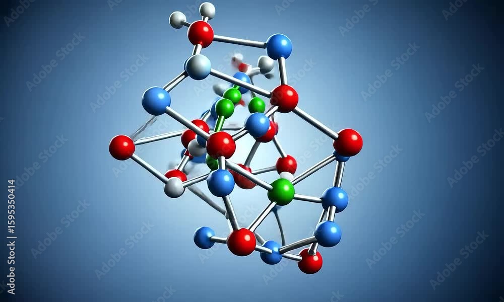 Aufkleber abstract molecular structure rendered in 3d with blue and red colored spheres against a gradient bac