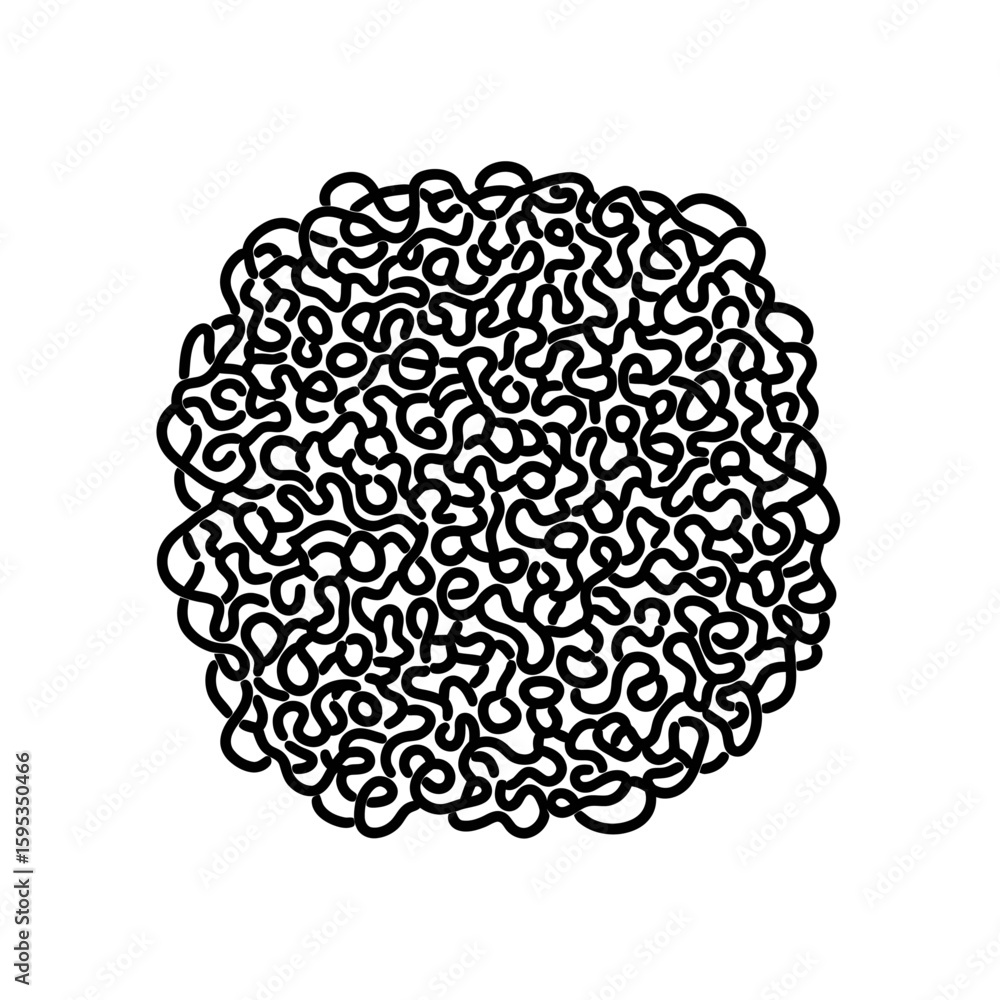 Poster abstract tangle of black lines forming a circular shape on white background
