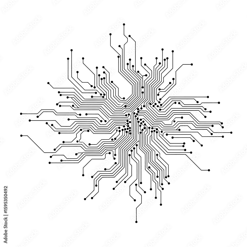 Poster detailed circuit board illustration with interconnected lines and nodes design