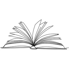 Open book with pages spread wide in a simple black line drawing style art