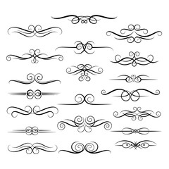 Collection of black decorative swirls and dividers on a white background