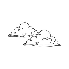 Continuous line drawing of two fluffy clouds isolated on a white background