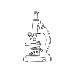 A single continuous line drawing of a microscope on a white background art