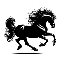 Black silhouette of a galloping horse in white background