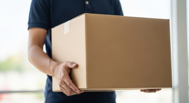 An authentic photograph of a delivery person handling boxes